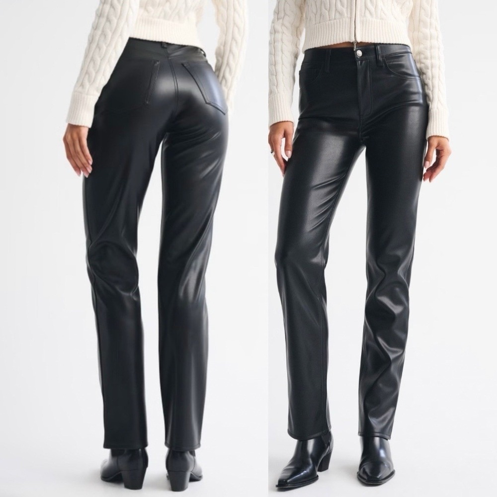 Abercrombie & Fitch The 90's Straight Ultra Hi Rise Pant Vegan Leather 26 Short